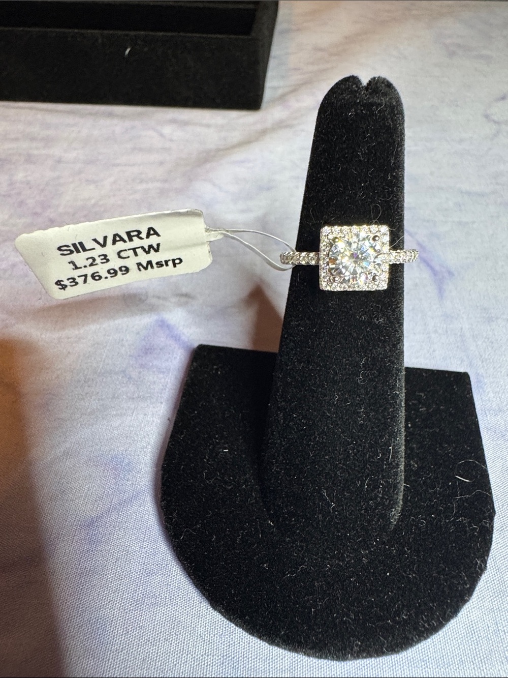 925 Sterling Silver & Moissanite Square Halo Ring - Picture 2 of 3